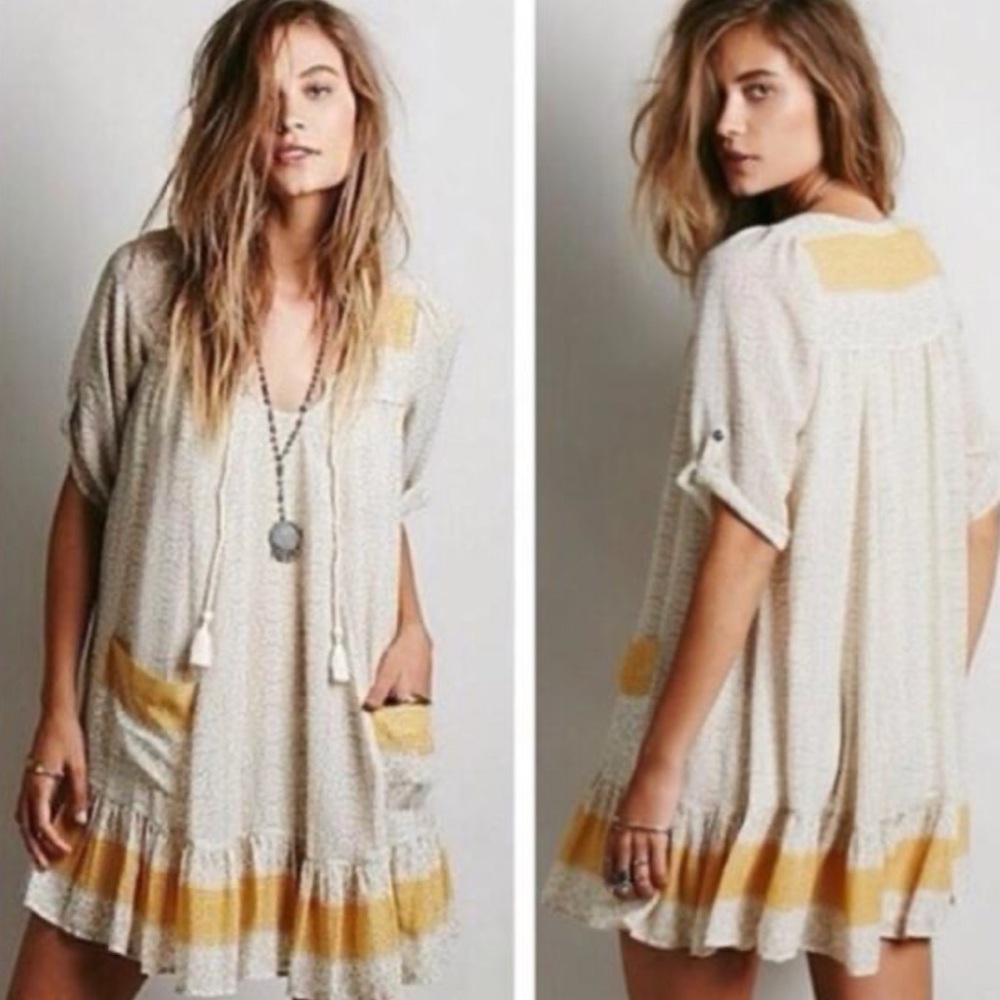 Free People Penny Lane Dress Boho Mini Peasant Shift Floral Chiffon Size XS - Picture 2 of 12